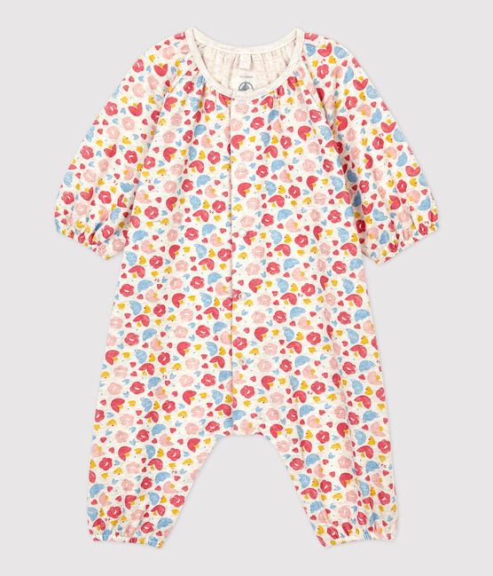 Babies' Floral Wool and Organic Cotton Jumpsuit MONTELIMAR beige/MULTICO white